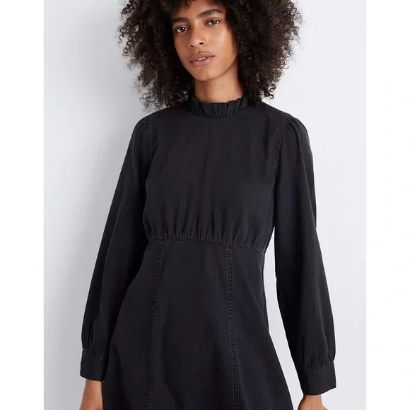 Madewell Denim Ruffled Mockneck Dress - Picture 2 of 11